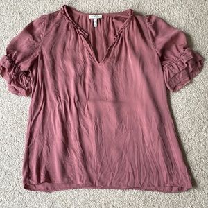 Joie mauve short sleeve blouse with sleeve ruffle detail